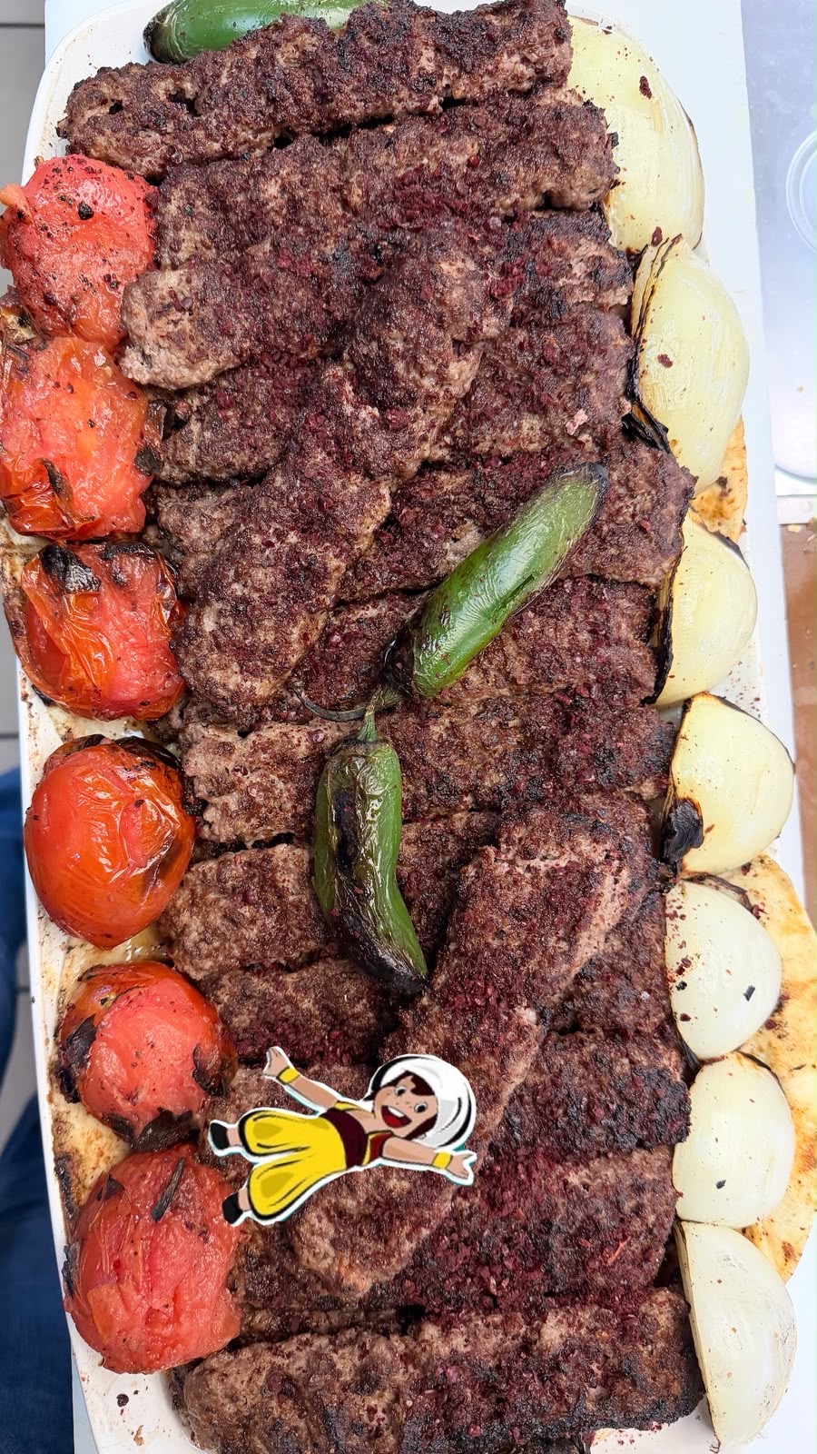 Iraqi kebab platter with grilled vegetables